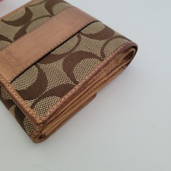 Coach Wallet Brown Signature Card Holder Bill Medium Bifold Compact Tan Red - Picture 11 of 11